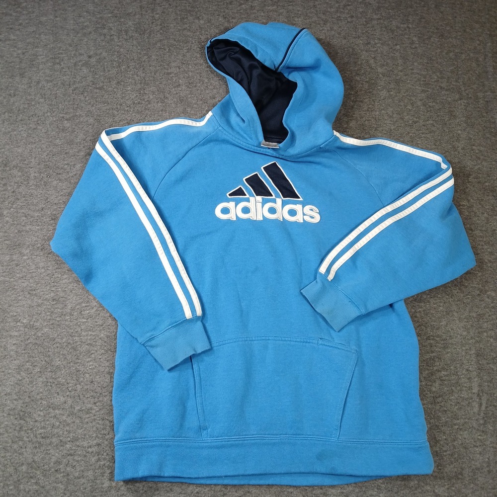Adidas Boys Blue 3-Stripe Pullover Hoodie Sweatshirt XL‎ P59833